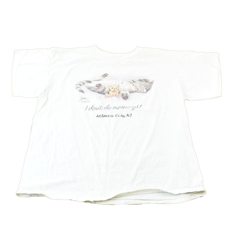Vintage 1990s Cute Kitten I Don't Do Mornings Single-Stitch Souvenir Travel T-Shirt Men's XL from propervintagecanada