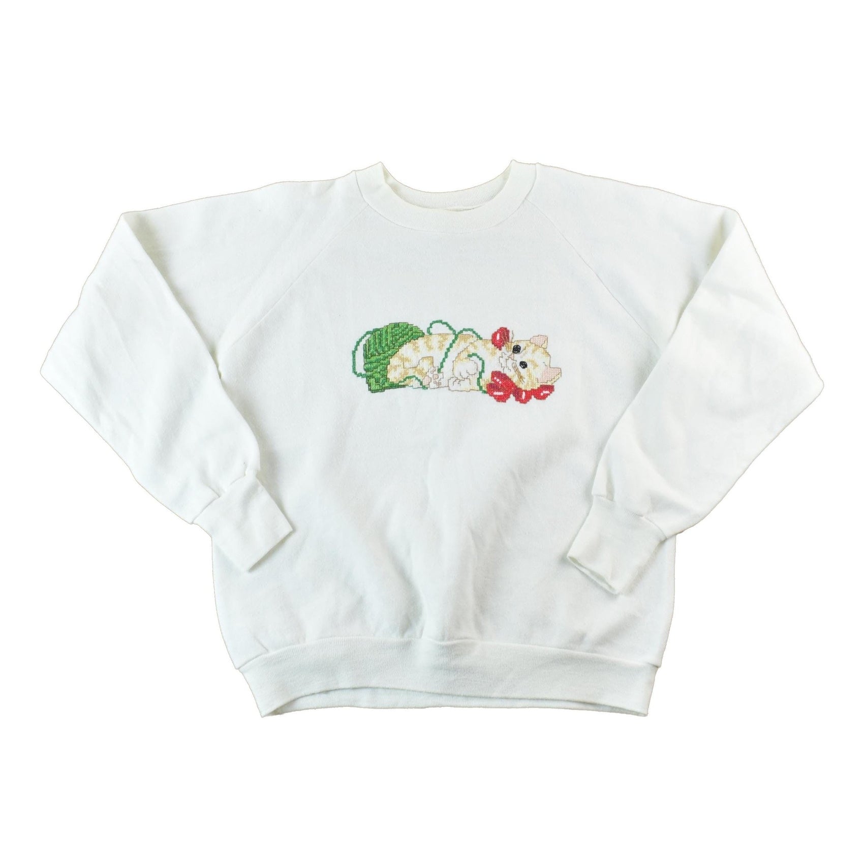 Vintage 1990s Cute Kitten Yarn Embroidered Crewneck Sweater Men's Medium from propervintagecanada