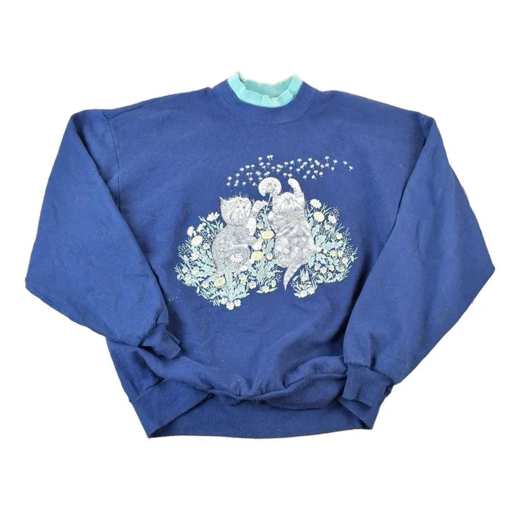 Vintage 1990s Cute Kittens Double Collar Crew Neck Sweater Men's Large from propervintagecanada