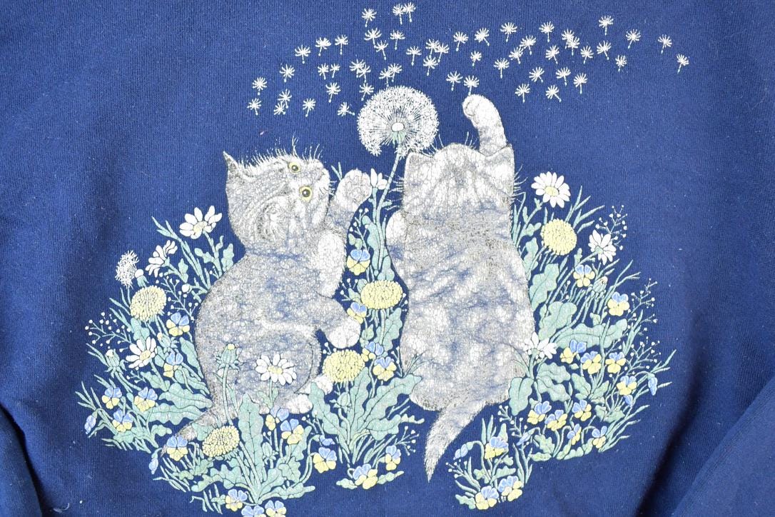 Vintage 1990s Cute Kittens Double Collar Crew Neck Sweater Men's Large from propervintagecanada