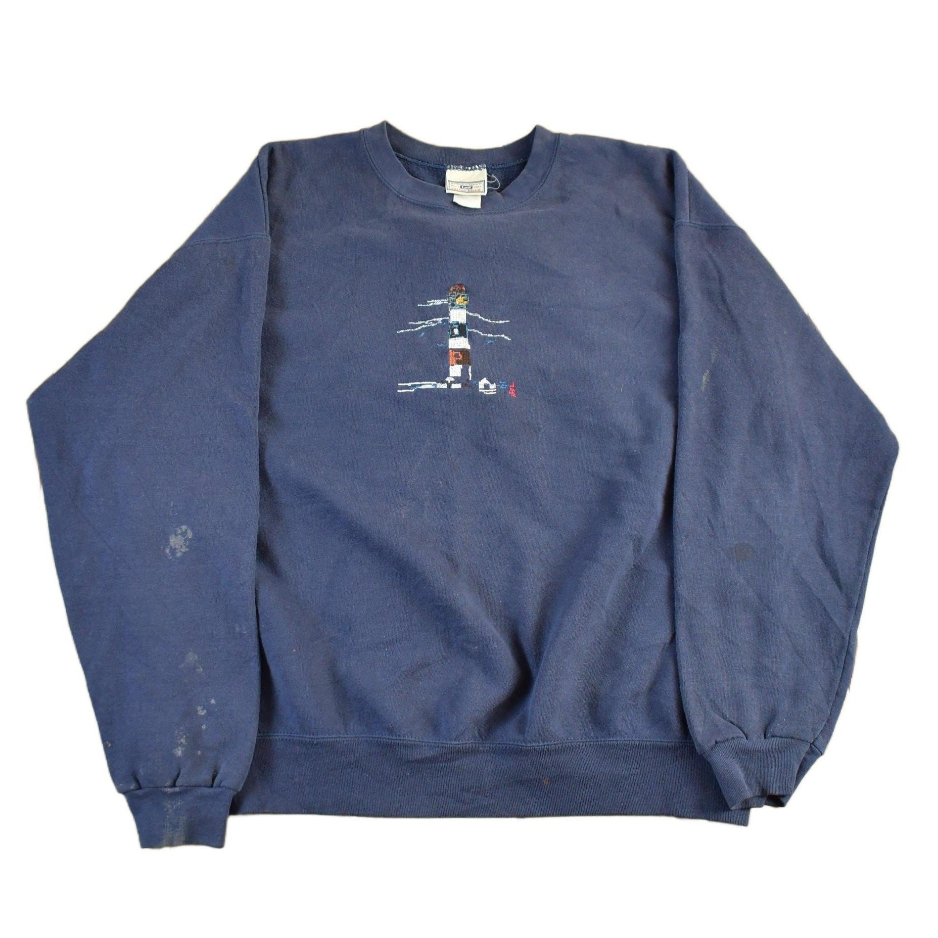 Vintage 1990s Cute Lighthouse Crewneck Sweatshirt Men's Large from propervintagecanada