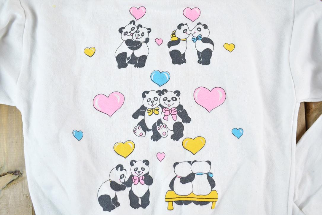 Vintage 1990s Cute Loving Panda Bears Crewneck Sweater Made In USA 90s Crewneck Men's Large from propervintagecanada