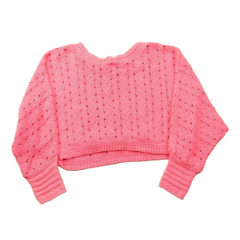 Vintage 1990s Cute Pink Knit Crewneck Sweater Women's S Cropped from propervintagecanada