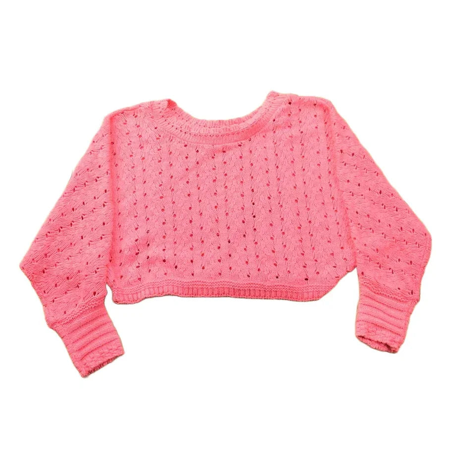 Vintage 1990s Cute Pink Knit Crewneck Sweater Women's S Cropped from propervintagecanada