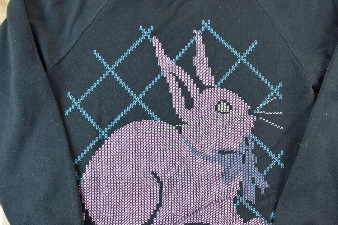 Vintage 1990s Cute Pixel Bunny Crewneck Sweater Men's Medium from propervintagecanada
