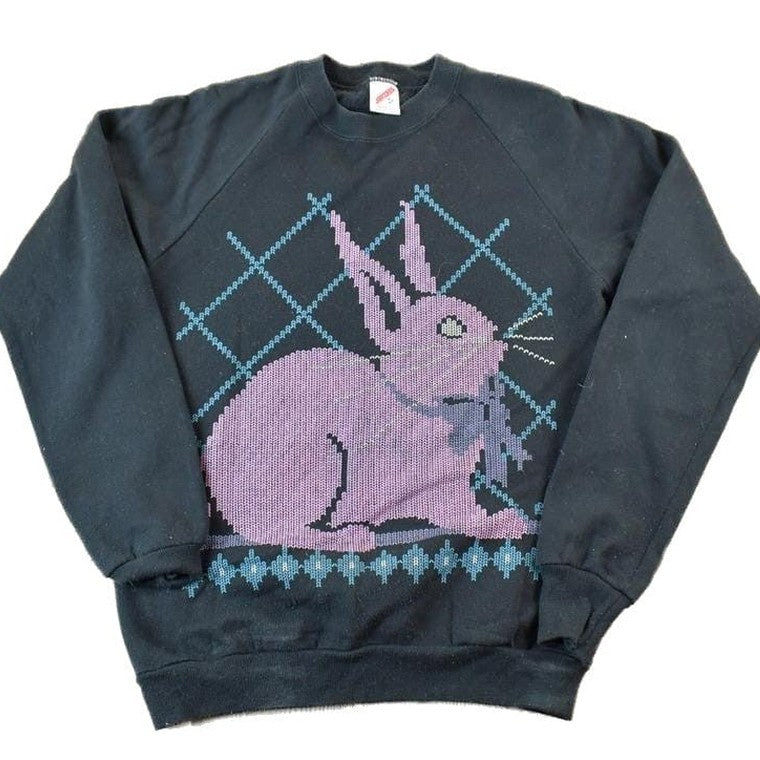 Vintage 1990s Cute Pixel Bunny Crewneck Sweater Men's Medium from propervintagecanada