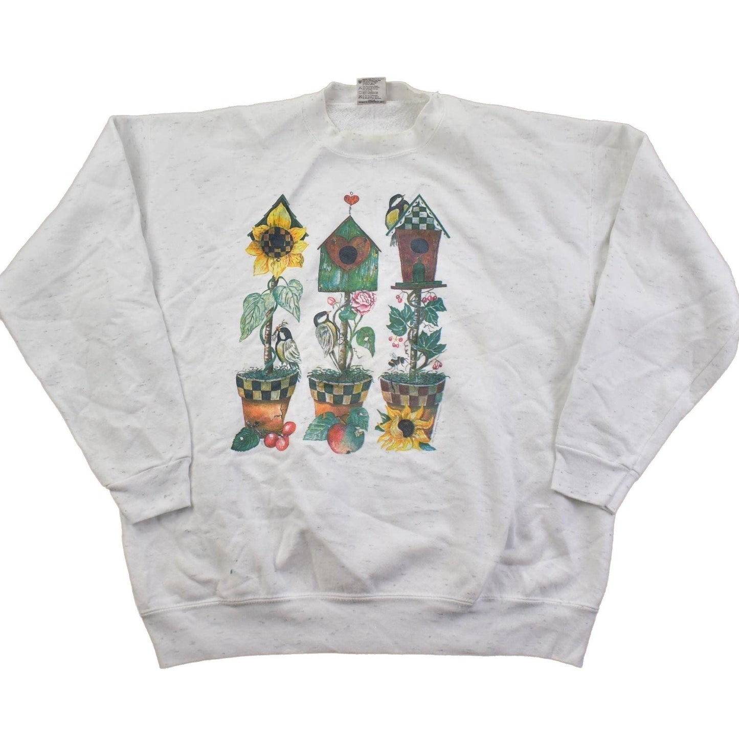 Vintage 1990s Cute Potted Plant Grandma Style Crewneck Sweater Men's XL from propervintagecanada