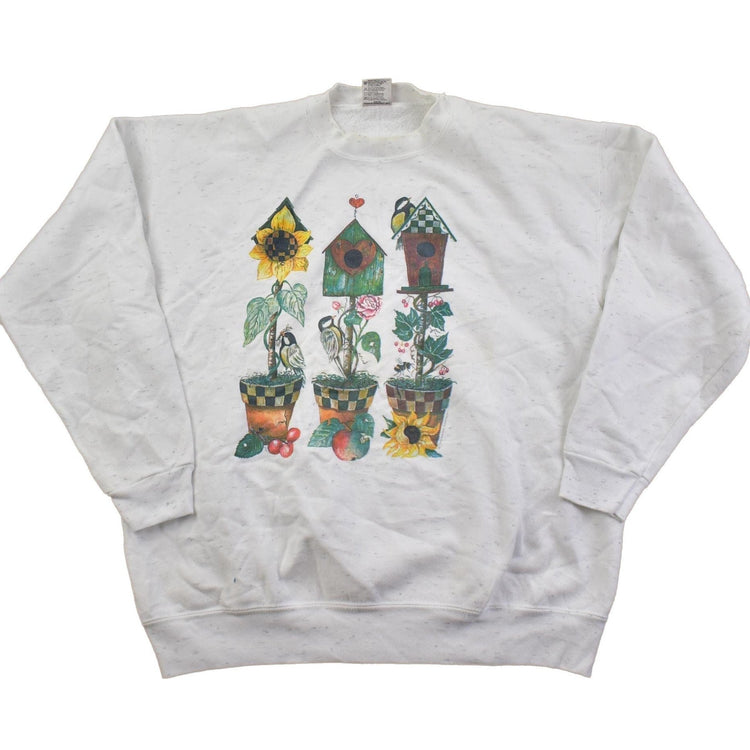 Vintage 1990s Cute Potted Plant Grandma Style Crewneck Sweater Men's XL from propervintagecanada