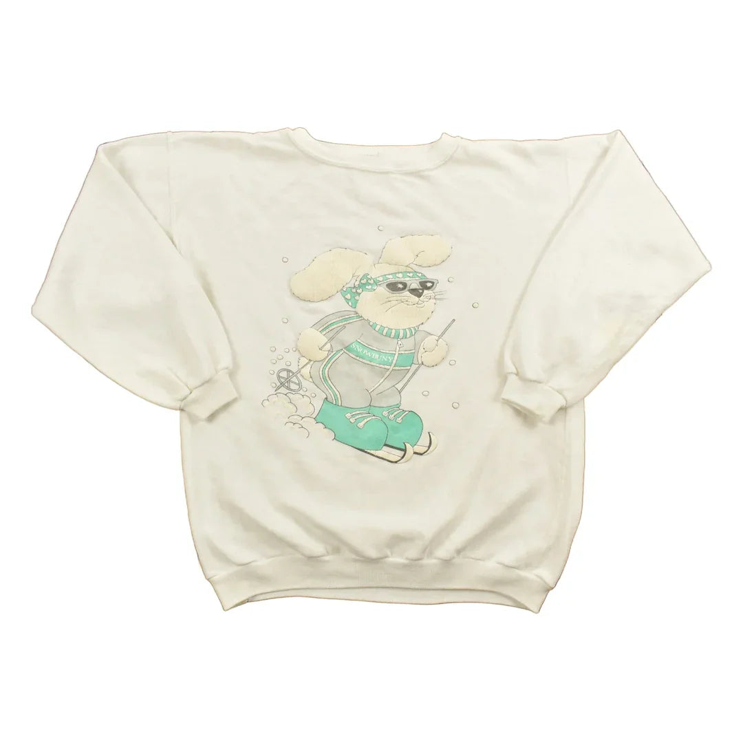 Vintage 1990s Cute Skiing Rabbit Crewneck Sweatshirt Women's Small from propervintagecanada