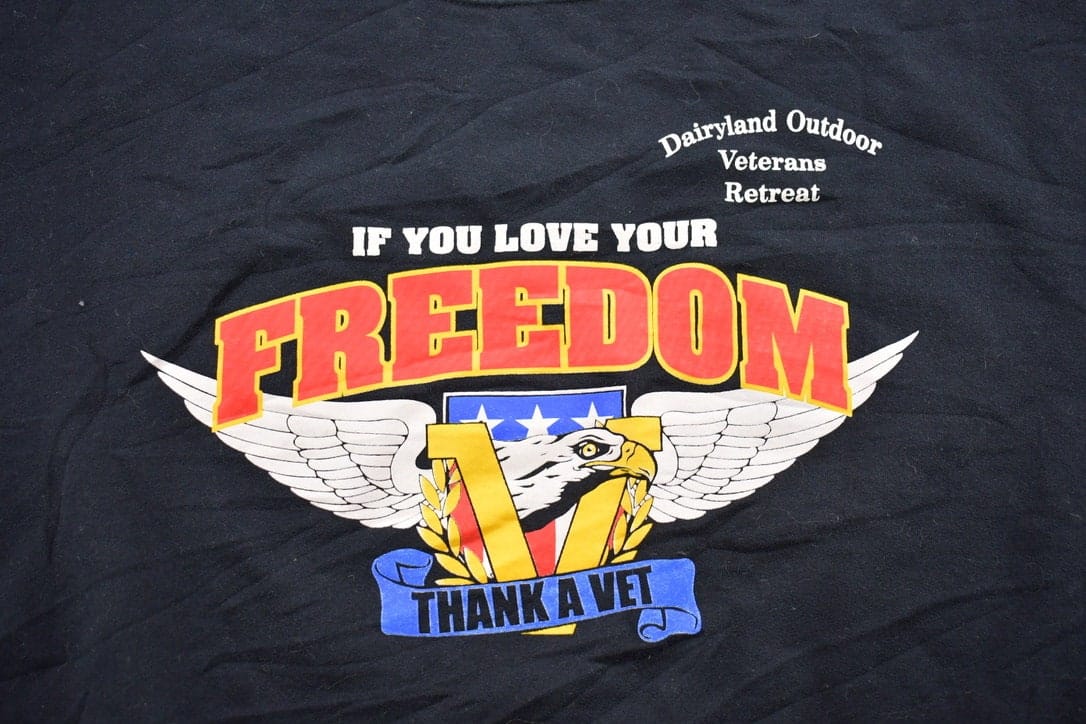 Vintage 1990s Dairyland Outdoor Veterans Retreat Crewneck Sweatshirt Men's 2XL from propervintagecanada