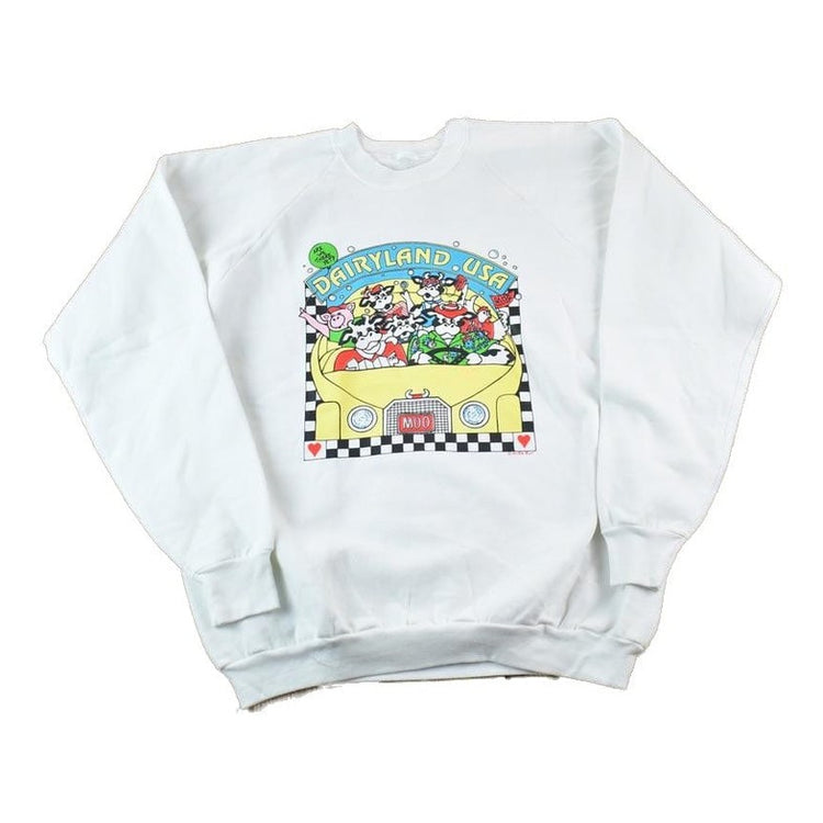 Vintage 1990s dairyland USA Cartoon Farm Souvenir Crewneck Sweatshirt Made In USA Men's XL from propervintagecanada