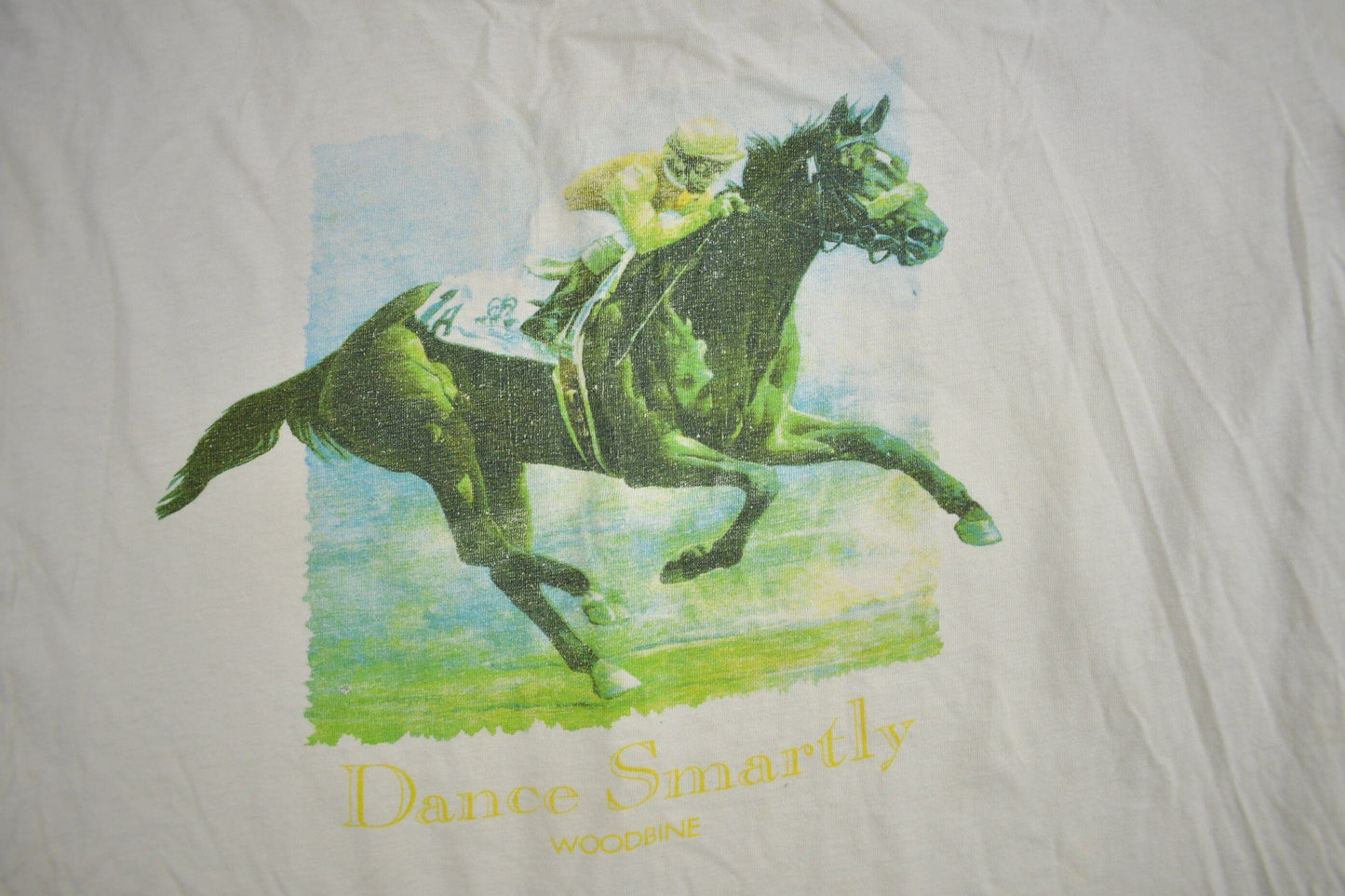 Vintage 1990s Dance Smartly Woodbine Horse Racing Graphic T Shirt Men's XL from propervintagecanada