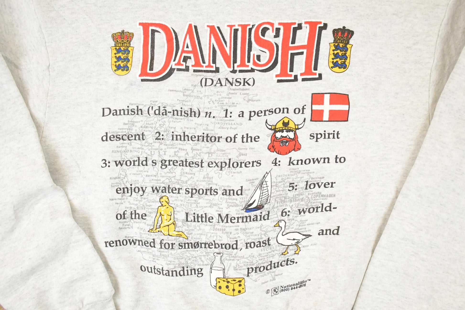 Vintage 1990s Danish Graphic Print Crewneck Sweatshirt Men's M from propervintagecanada