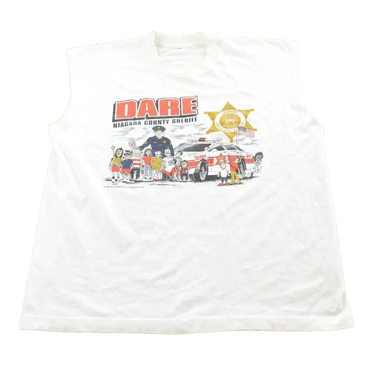 Vintage 1990s Dare to Resist Drugs And Violence Dare Niagara Sheriff Cutoff Tank Top T-Shirt Men's L from propervintagecanada