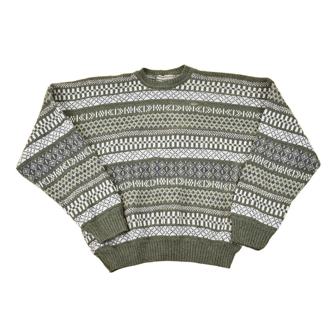 Vintage 1990s David Taylor Abstract Striped Knit Crewneck Sweater Men's L / Made In USA / 90s Knitted Sweatshirt / Vintage Preppy Knits from propervintagecanada