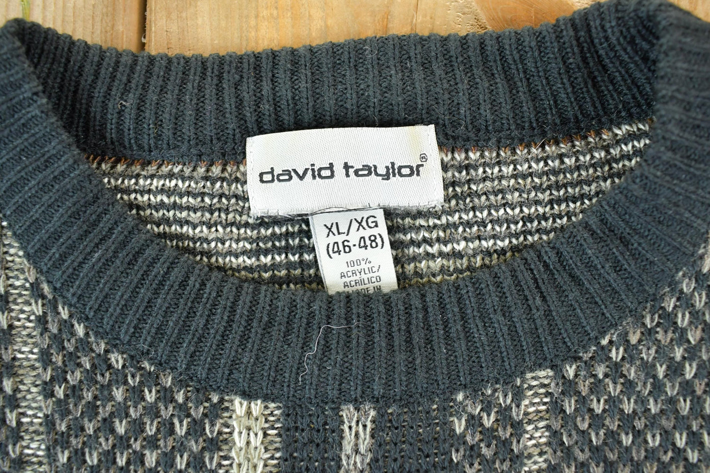 Vintage 1990s David Taylor Knit Abstract Pattern Crewneck Sweater Made In USA Men's XL from propervintagecanada