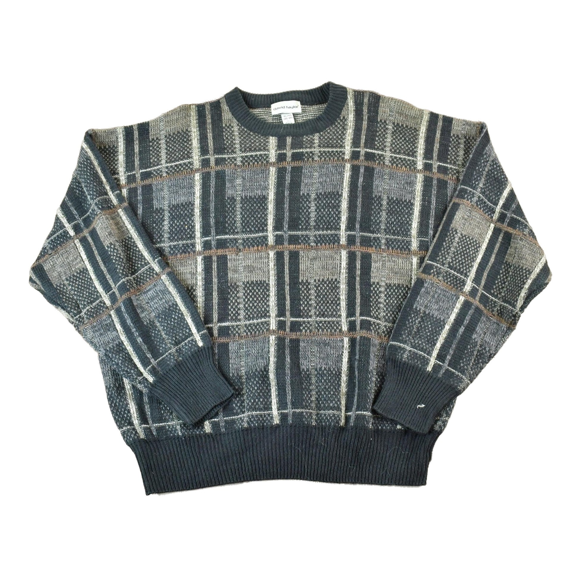 Vintage 1990s David Taylor Knit Abstract Pattern Crewneck Sweater Made In USA Men's XL from propervintagecanada