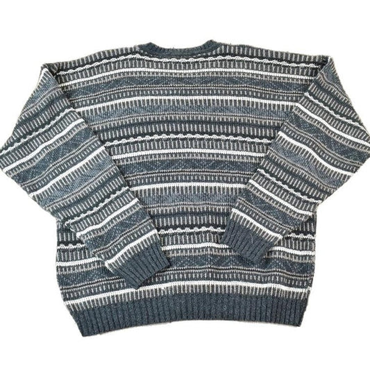 Vintage 1990s David Taylor Knit Abstract Striped Pattern Crewneck Sweater Made In USA Men's Large from propervintagecanada
