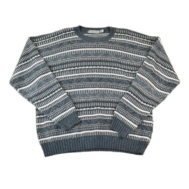 Vintage 1990s David Taylor Knit Abstract Striped Pattern Crewneck Sweater Made In USA Men's Large from propervintagecanada
