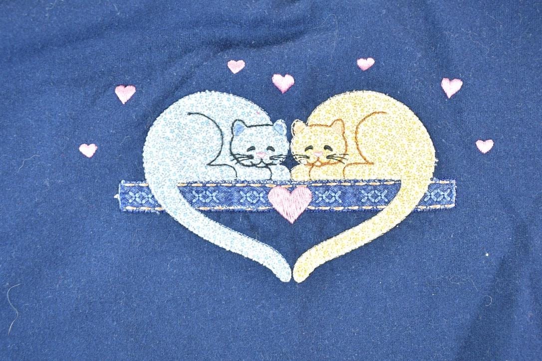 Vintage 1990s Day Breeze Cute Sleeping Kitty Double Collar Crewneck Sweater Made In USA 90s Crewneck Men's XL from propervintagecanada