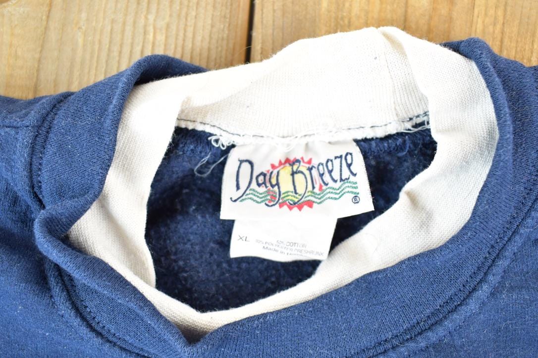 Vintage 1990s Day Breeze Cute Sleeping Kitty Double Collar Crewneck Sweater Made In USA 90s Crewneck Men's XL from propervintagecanada