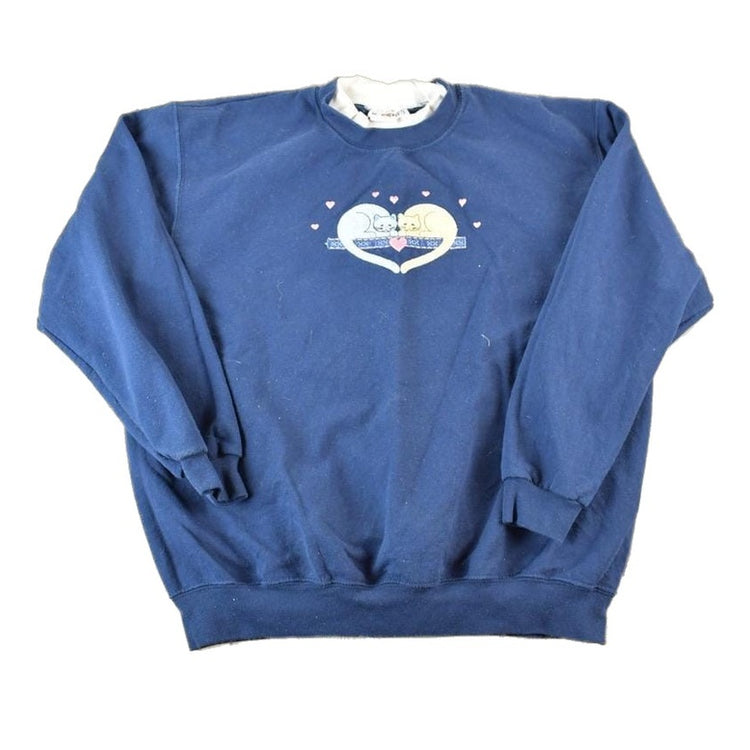 Vintage 1990s Day Breeze Cute Sleeping Kitty Double Collar Crewneck Sweater Made In USA 90s Crewneck Men's XL from propervintagecanada