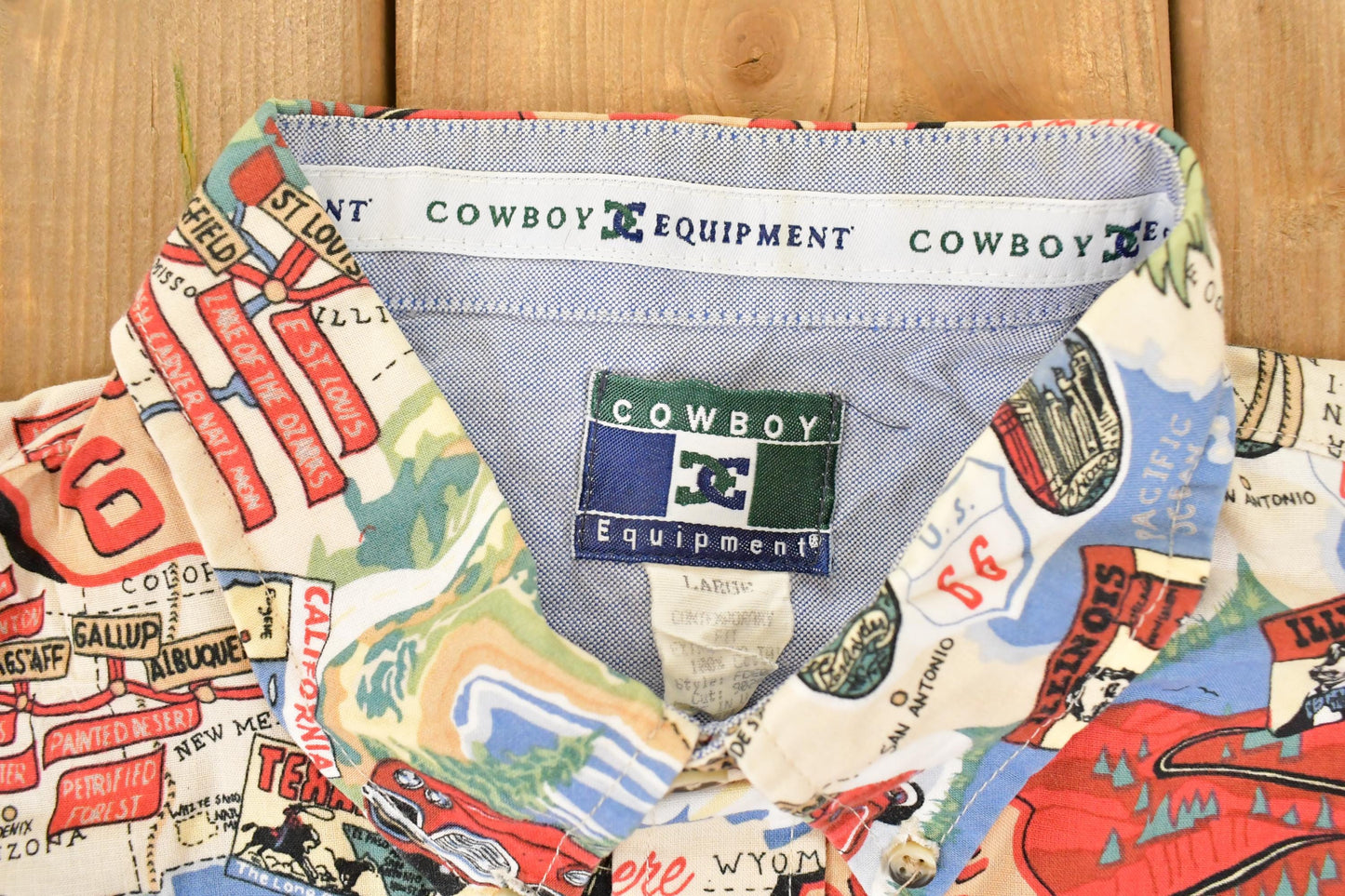 Vintage 1990s DC Cowboy Equipment AOP Route 66 Button Up Shirt Men's M from propervintagecanada