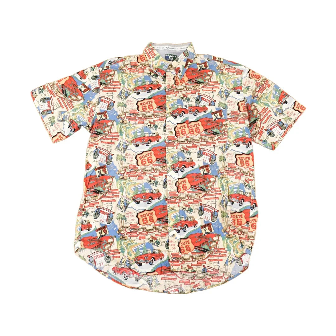 Vintage 1990s DC Cowboy Equipment AOP Route 66 Button Up Shirt Men's M from propervintagecanada