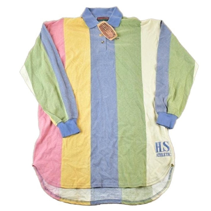 Vintage 1990s Deadstock HS Athletic Striped Long Fit Embroidered Button Up Shirt Men's L from propervintagecanada