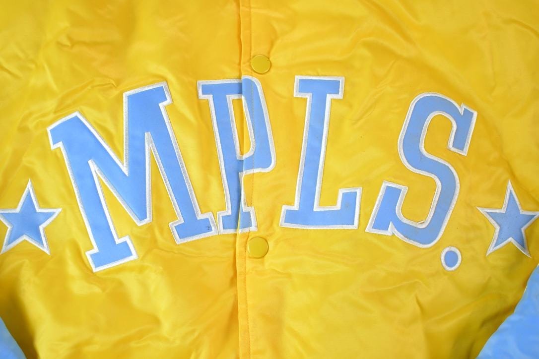Vintage 1990s Deadstock NBA Hardwood Classics MPLS Minneapolis Lakers Satin Button Up Windbreaker Basketball Jacket Men's 2XL from propervintagecanada