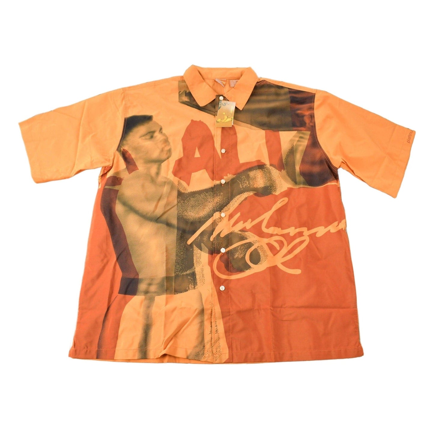 Vintage 1990s Deadstock Platinum Fubu Muhammad Ali All Over Print Button Up Shirt Men's 2XL from propervintagecanada
