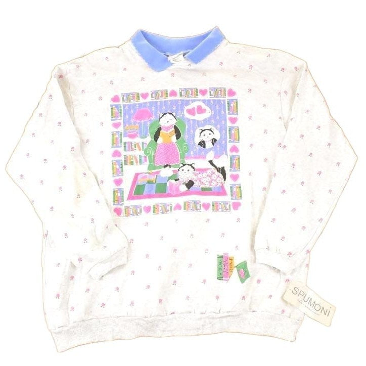 Vintage 1990s Deadstock Spumoni Wild Cats Book Club Collared Crewneck Sweatshirt Women's XL from propervintagecanada