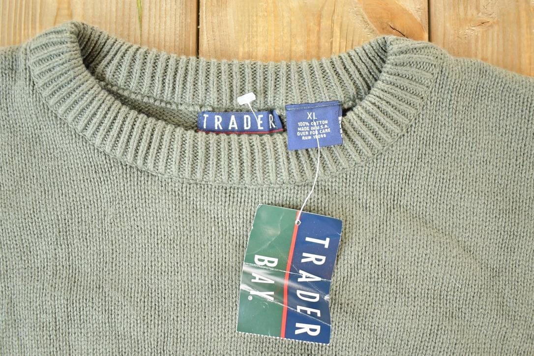 Vintage 1990s Deadstock Trader Bay Knit Abstract Pattern Crewneck Sweater Men's XL from propervintagecanada