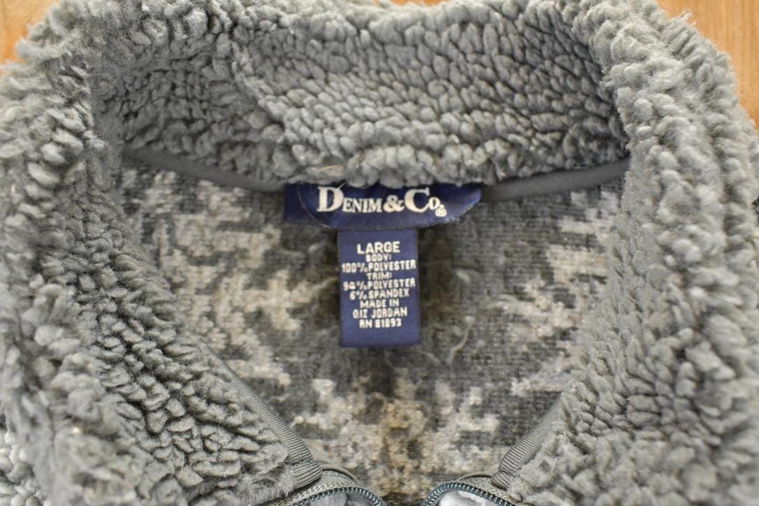 Vintage 1990s Denim And Co AOP Floral Quarter Zip Fleece Outdoorsman Sweater Women's L from propervintagecanada