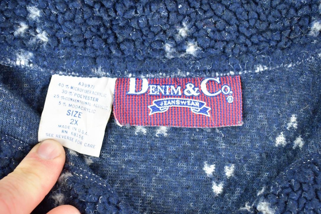 Vintage 1990s Denim And Co Fleece AOP Outdoorsman Sweater Men's 3XL from propervintagecanada