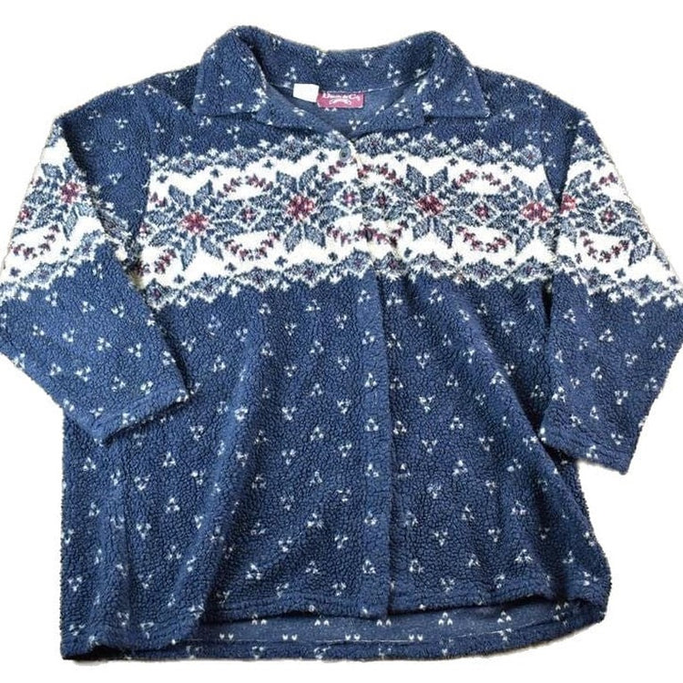 Vintage 1990s Denim And Co Fleece AOP Outdoorsman Sweater Men's 3XL from propervintagecanada