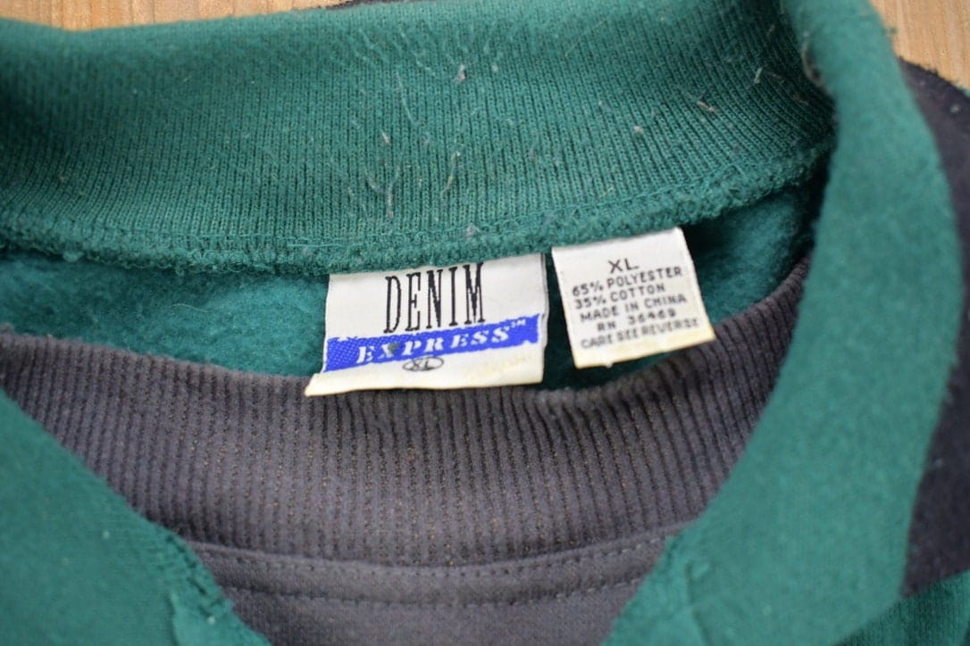 Vintage 1990s Denim Express Colour Block Quarter Button Sweatshirt Men's XL from propervintagecanada