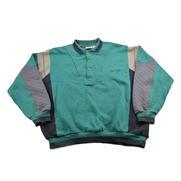 Vintage 1990s Denim Express Colour Block Quarter Button Sweatshirt Men's XL from propervintagecanada