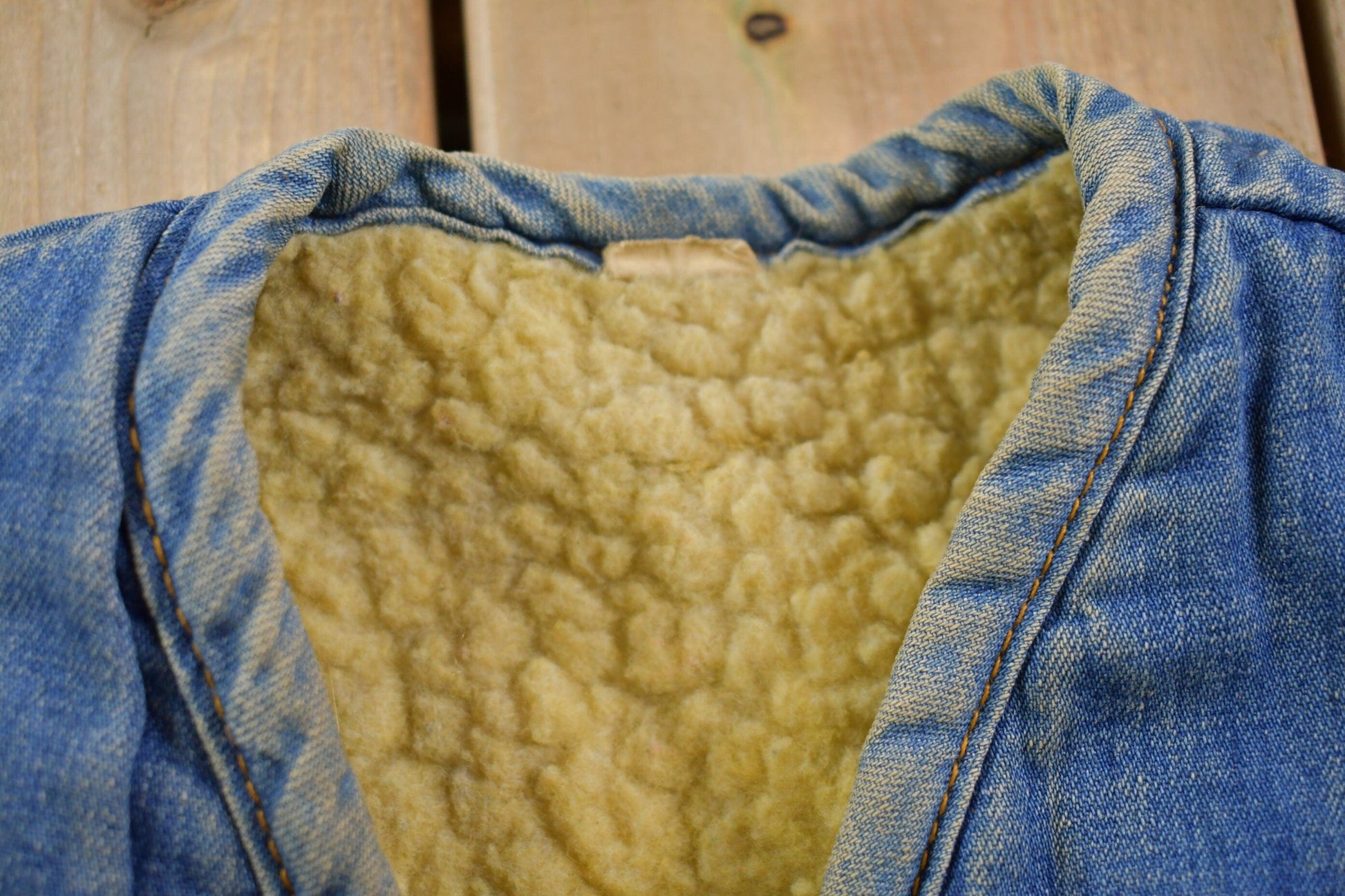 Vintage 1990s Denim Jean Sherpa Lined Vest Men's Small from propervintagecanada