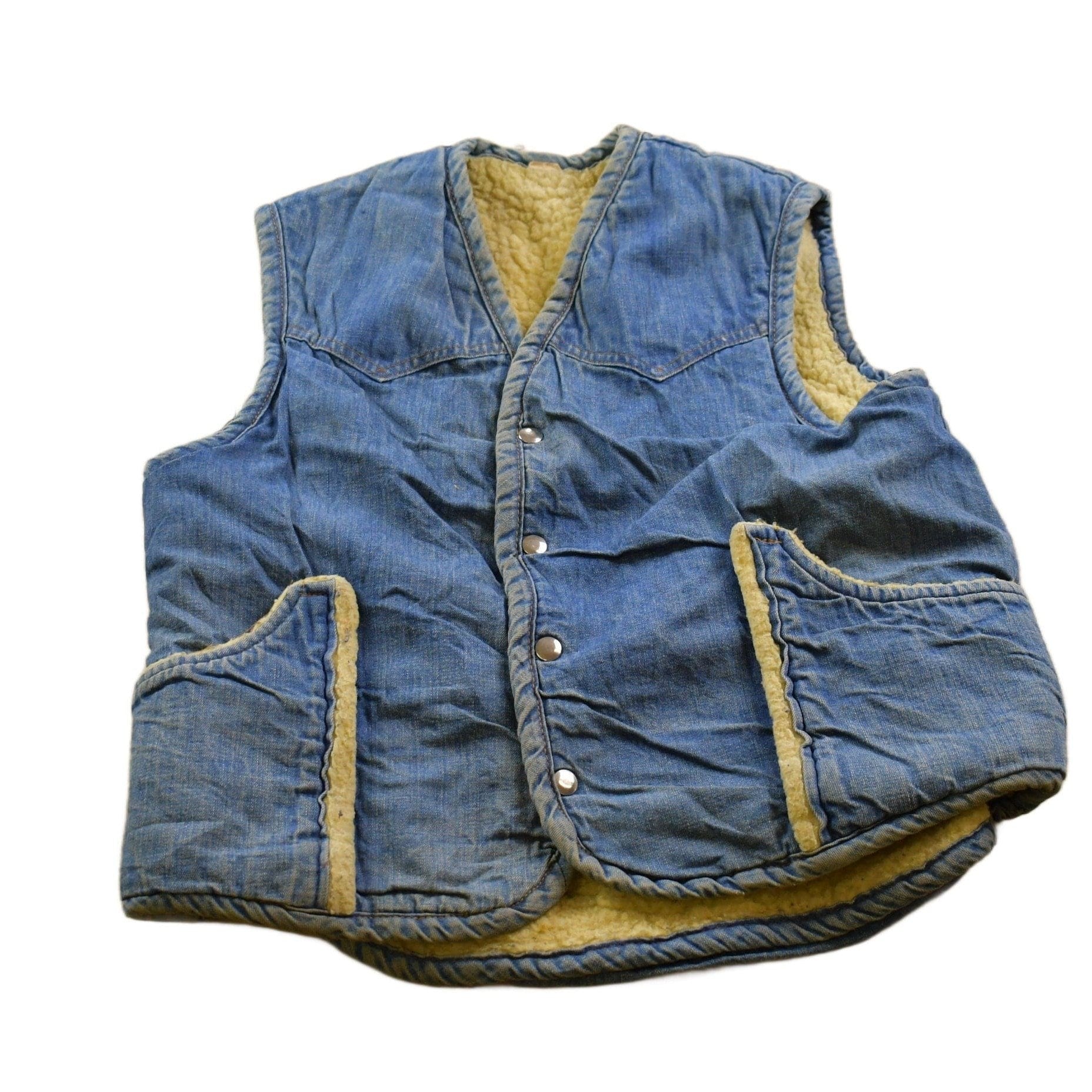 Vintage 1990s Denim Jean Sherpa Lined Vest Men's Small from propervintagecanada