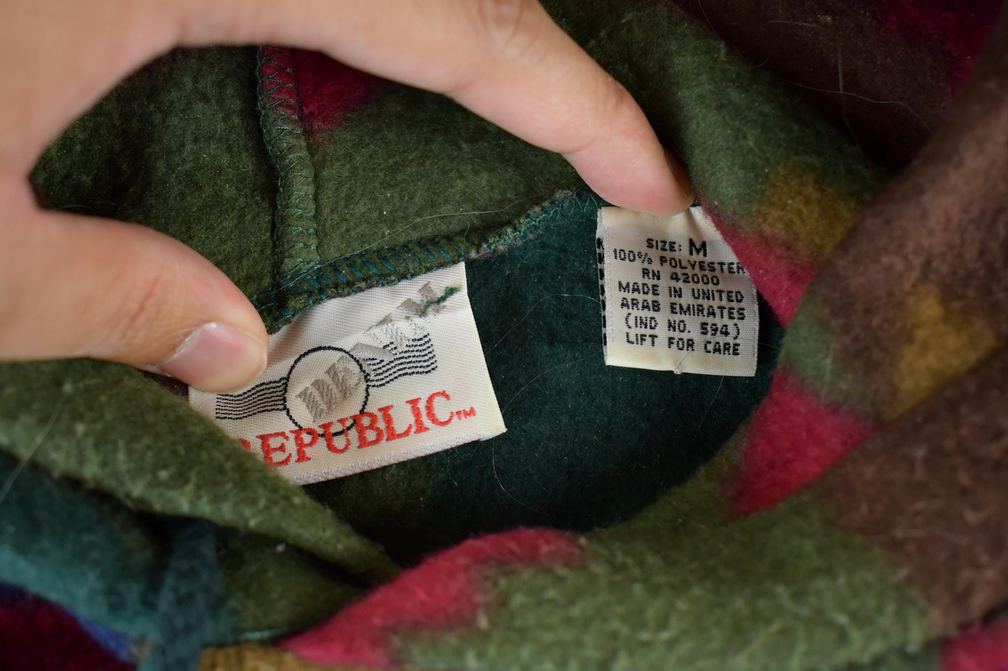 Vintage 1990s Denim Republic Aztec Pattern Fleece Hoodie Men's Medium from propervintagecanada