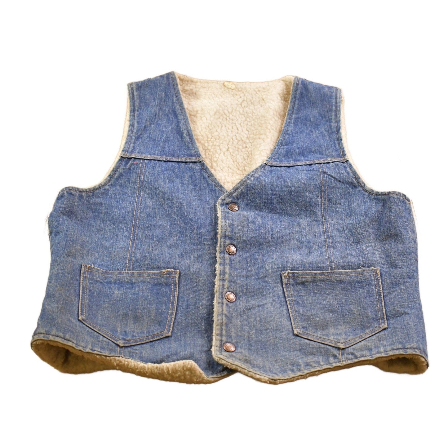 Vintage 1990s Denim Sherpa Lined Vest Men's Medium from propervintagecanada