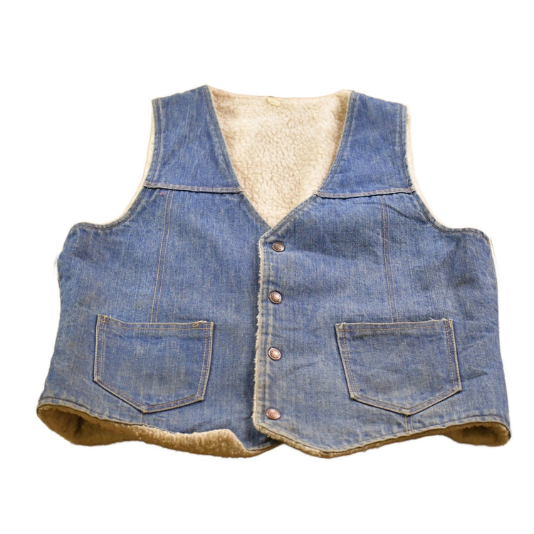 Vintage 1990s Denim Sherpa Lined Vest Men's Medium from propervintagecanada