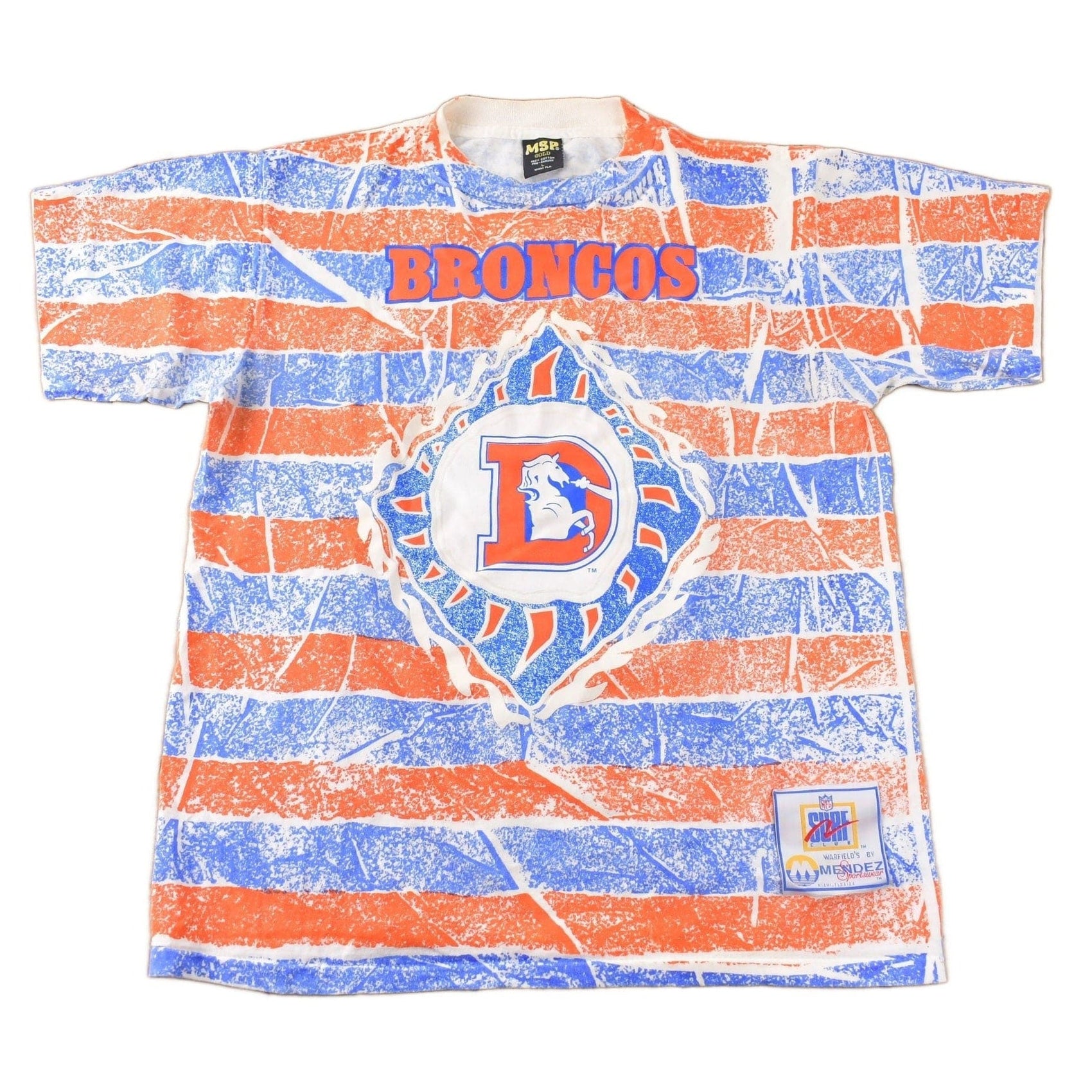 Vintage 1990s Denver Broncos NFL Football All Over Print Graphic T-Shirt Men's Large from propervintagecanada