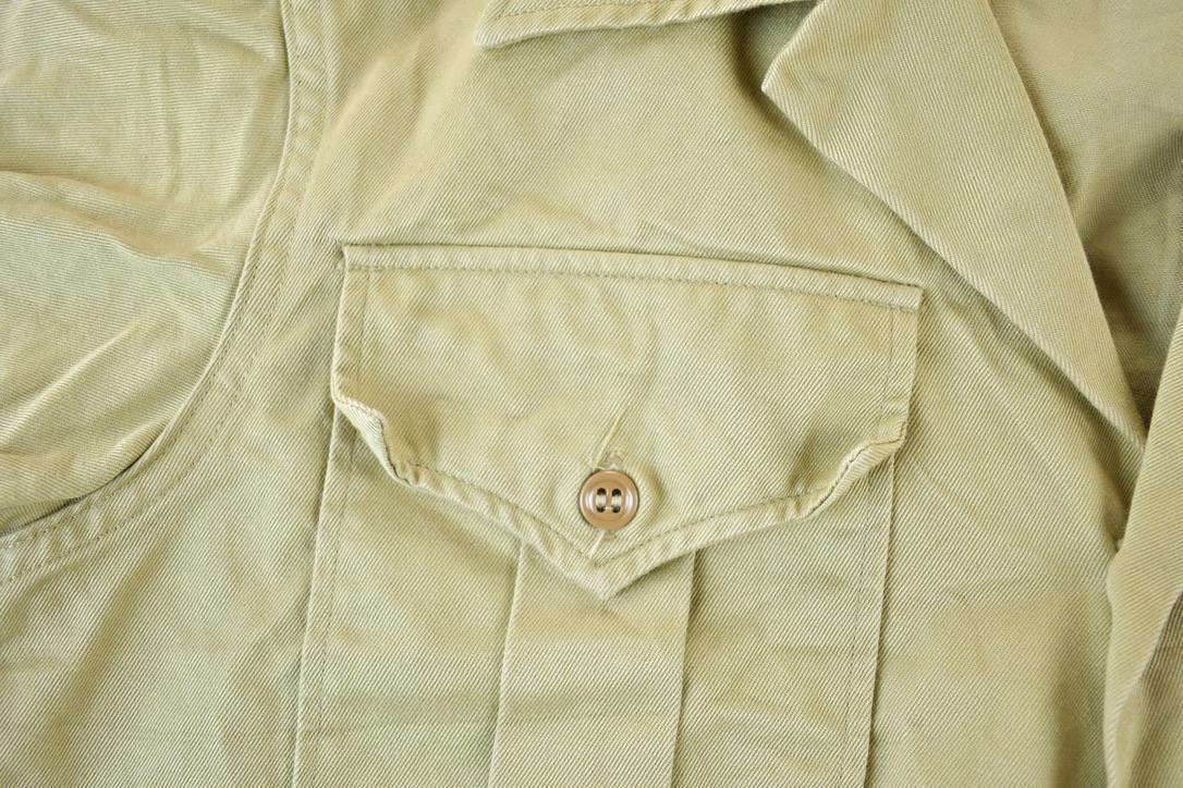 Vintage 1990s Desert Tan Canvas Button Up Military Style Shirt Men's Small from propervintagecanada