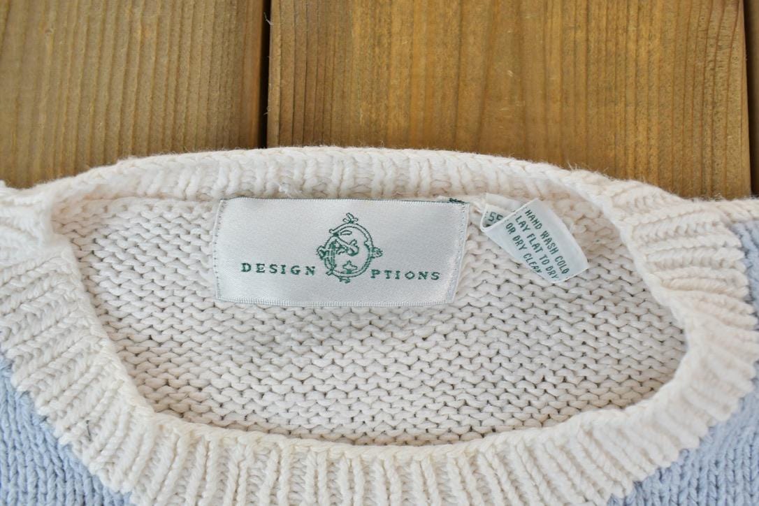 Vintage 1990s Design Options Cable Knit AOP Teddy Bear Crewneck Sweater Men's Large from propervintagecanada