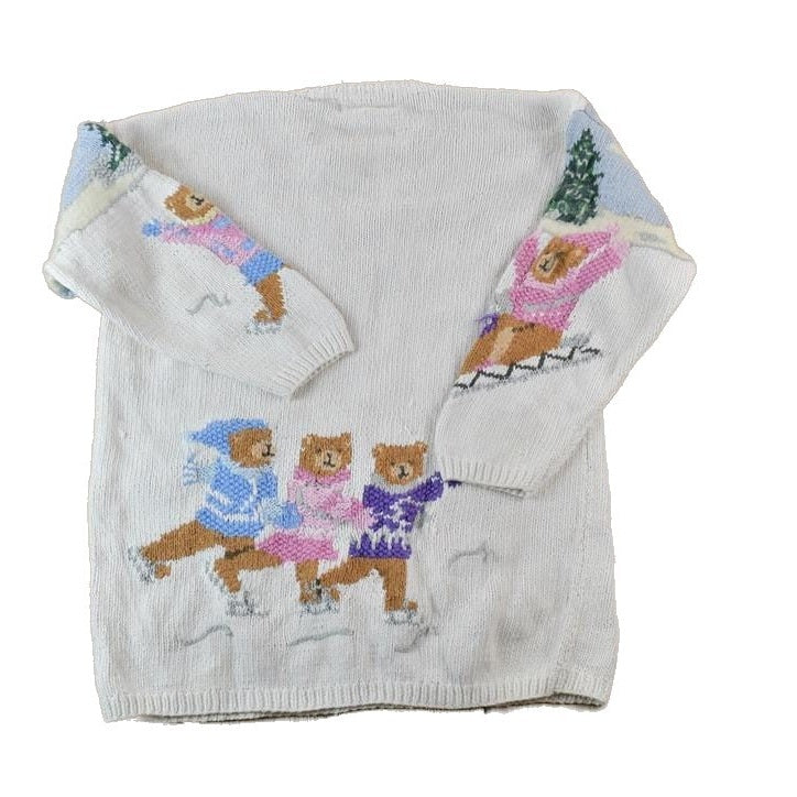 Vintage 1990s Design Options Cable Knit AOP Teddy Bear Crewneck Sweater Men's Large from propervintagecanada