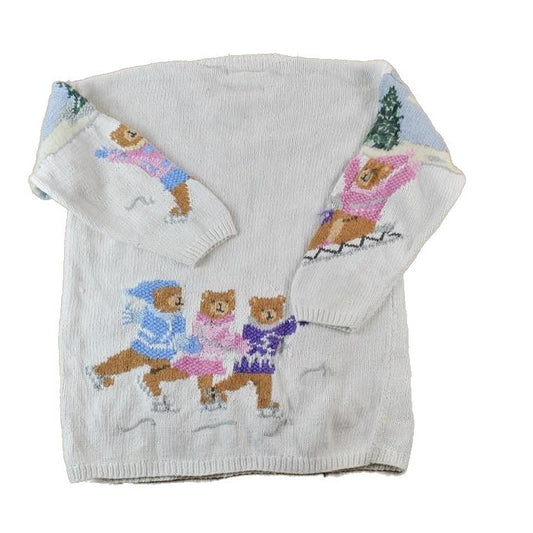 Vintage 1990s Design Options Cable Knit AOP Teddy Bear Crewneck Sweater Men's Large from propervintagecanada