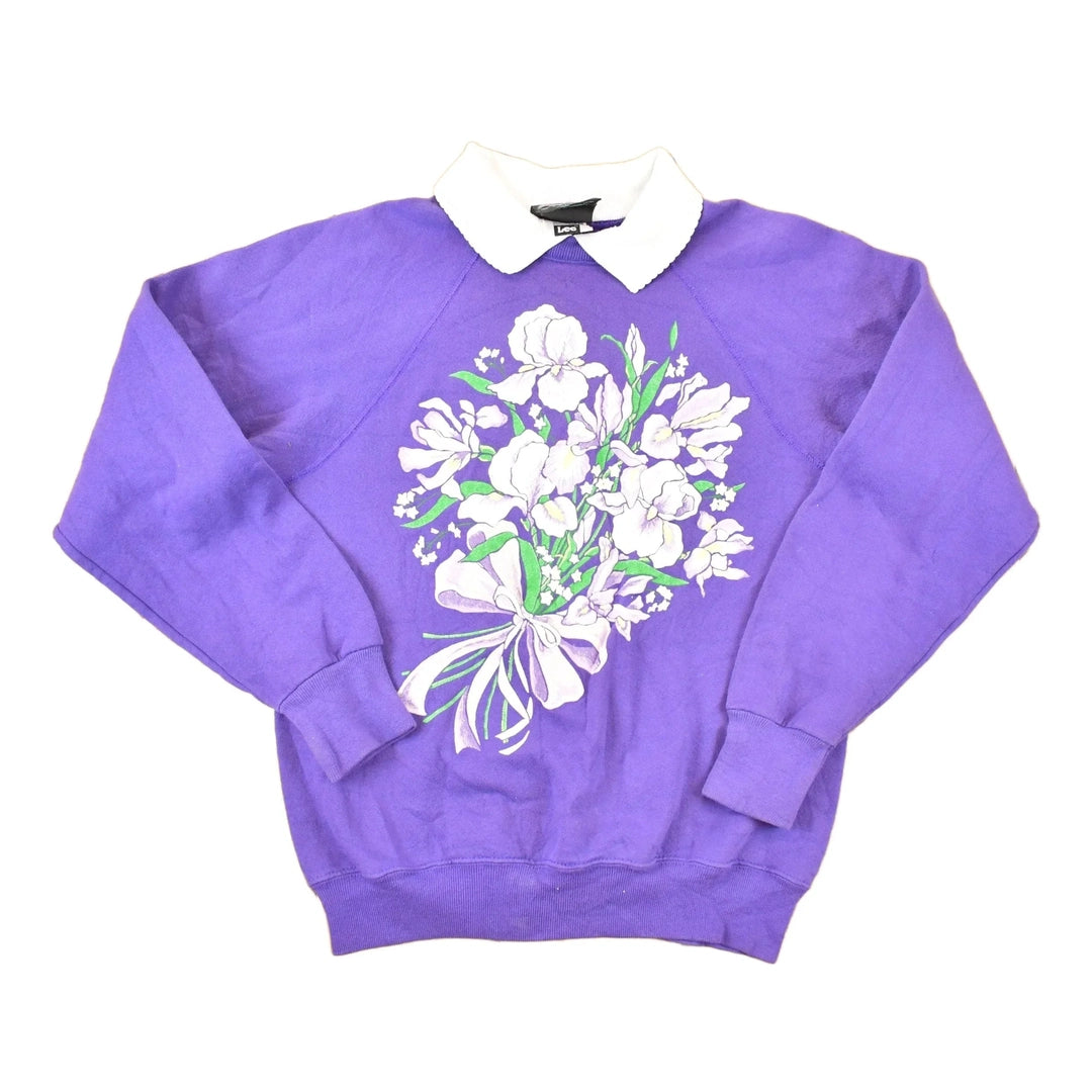 Vintage 1990s Design Pointe Floral Collared Graphic Print Crewneck Sweatshirt Women's M from propervintagecanada