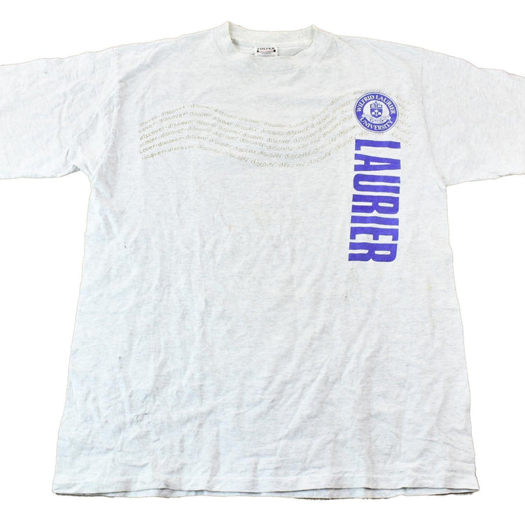 Vintage 1990s Discover Wilfrid Laurier University Single Stitch Graphic T-Shirt Made In USA Men's XL from propervintagecanada